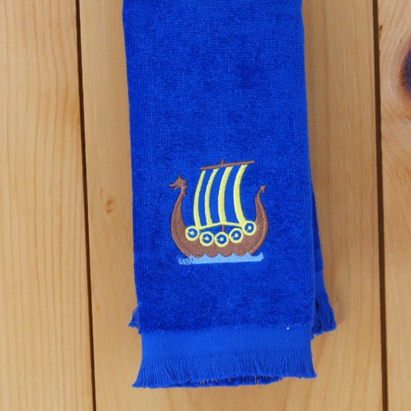 Scandinavian Swedish Viking Ship Embroidered Towel