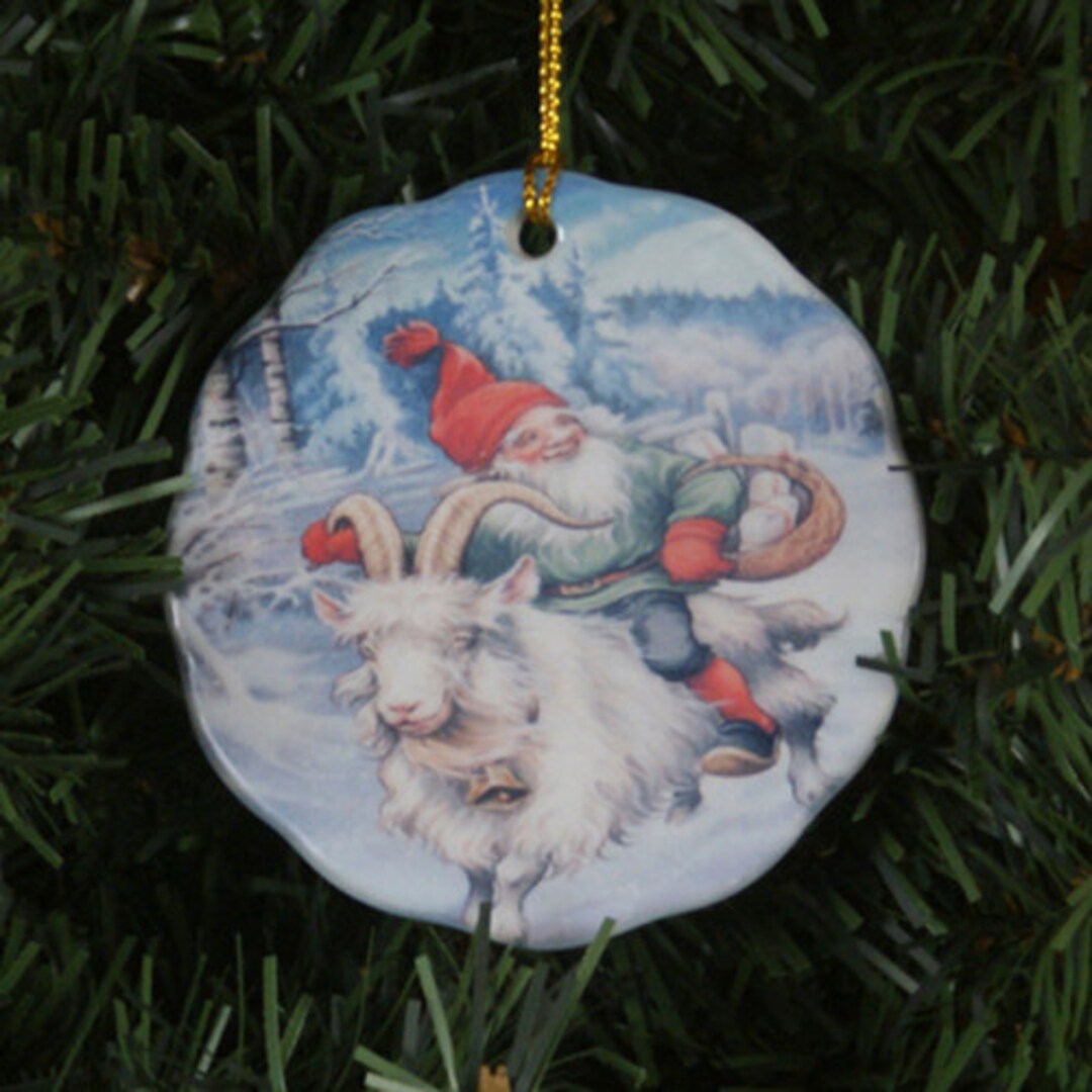 Ceramic Scalloped Edge Ornament Swedish Tomte on Goat 181B - Etsy