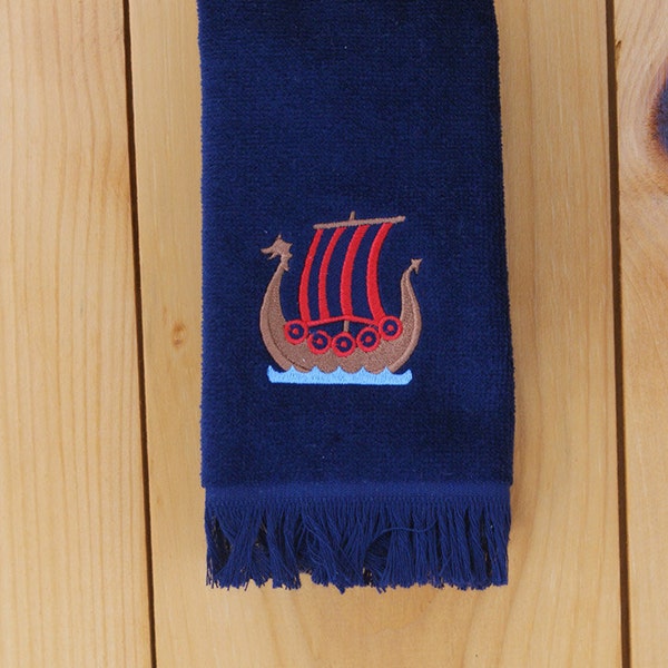 Scandinavian Norwegian Viking Ship Embroidered Towel
