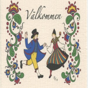 Swedish Välkommen Dancers and Kurbits Flowers Dish Cloth
