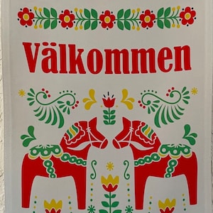 Garden Flag 12" x 17" - Swedish Välkommen Dala Horses