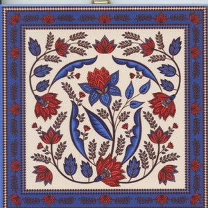 Scandinavian Folk art Flowers Ceramic Tile ~ Trivet ~ Hot pad