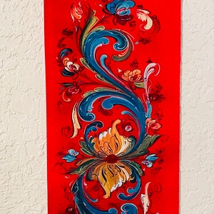 Scandinavian Norwegian Welcome Velkommen Rosemaling Wall Hanging