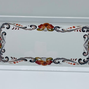 Norwegian Rosemaling on Melamine Serving Tray for Scandinavian Swedish Almond Cake