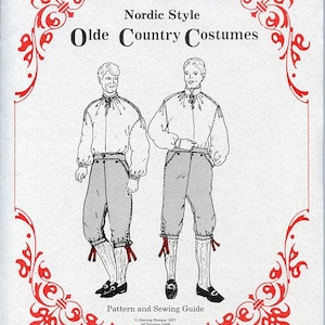 May include: A vintage sewing pattern titled "Olde Country Costumes" with the number 873. The cover features illustrations of two figures in Nordic-style outfits. The pattern includes a red decorative border and the text "Pattern and Sewing Guide."