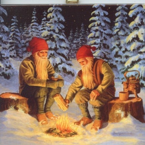 Swedish Tomte Gnome With Fire Tile Trivet Hot Pad Artwork by Artist Jan ...