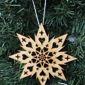 Scandinavian Swedish Star with Hearts Baltic Birch Ornament #EL752