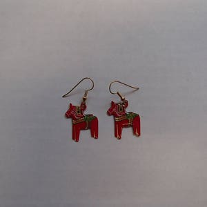 Swedish Red 1 inch Dala Horse Earrings OR Necklace