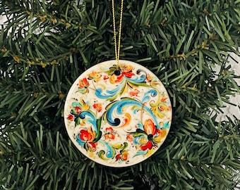 Norwegian Rosemaling Ceramic Ornament 2 3/4"