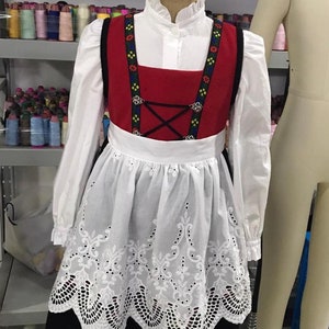 Norwegian Hardanger Style Costume Bunad Festdrakt Dress for Girls