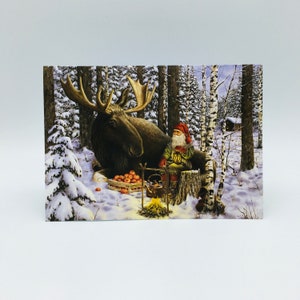 Swedish artist, Jan Bergerlind Tomte Gnome & Moose Christmas Cards Box of 12 #JB520