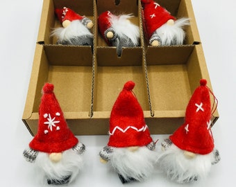 Scandinavian Nordic Decorations Santa Elf Gnome Ornaments Box of 6