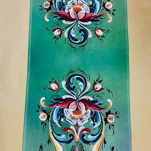 Norwegian Folk Art Rosemaling Printed on Polyester Table Runner 11&quot; x 35&quot; Lise Lorentzen artwork