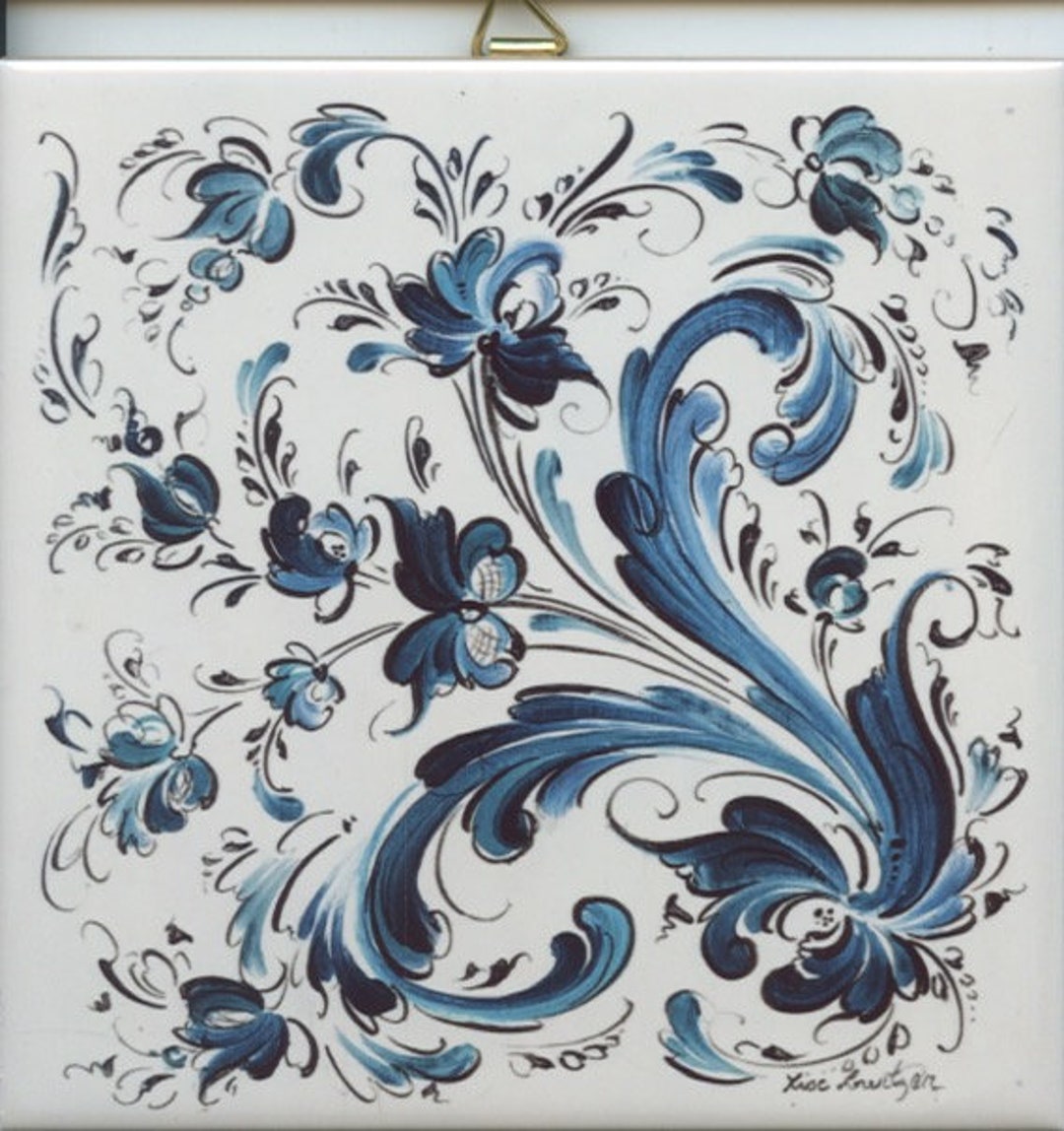 Norwegian Rosemaling Folk Art Ceramic Tile ~ Trivet ~ Hot Pad