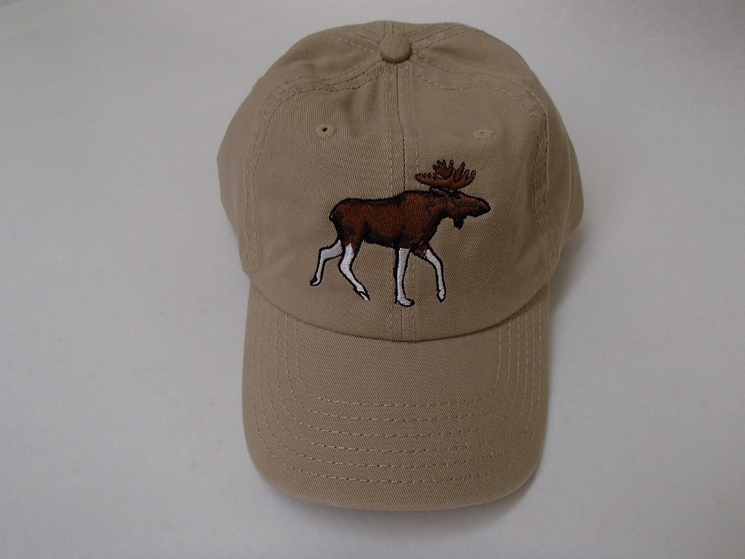 Embroidered Moose on Khaki Baseball Cap Hat - Etsy