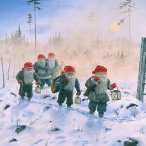 Swedish Artist, Jan Bergerlind Tomte Gnome at Fence Christmas Cards Box ...