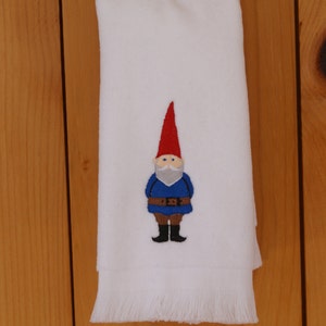 Embroidered David the Gnome on White Fingertip Towel 11"x18"