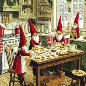 Nordic Scandinavian Gnomes Baking Cookies Christmas Cards Box of 12
