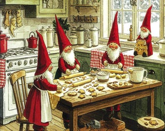 Nordic Scandinavian Gnomes Baking Cookies Christmas Cards Box of 12