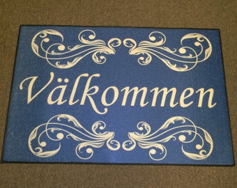 Scandinavian Swedish Valkommen Welcome Rug ~ Floor Mat #243