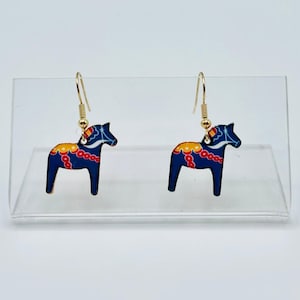 Swedish 3/4" Dala Horse Earrings Available in Red or Blue