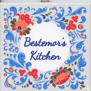 Norwegian Grandmother Bestemor&#39;s Kitchen Ceramic Tile ~ Trivet ~ Hot pad