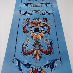 Norwegian Folk Art Rosemaling Printed on Polyester Table Runner 11" x 35" Lise Lorentzen artwork