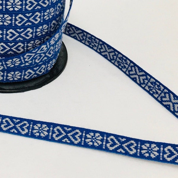 Swedish Woven Fabric Ribbon Trim - 5 yard piece with Hearts on blue