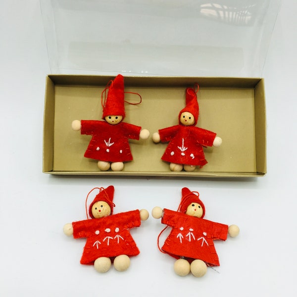 Scandinavian Nordic Santa Elf Gnome Tomte Nisse - Box of 4 Ornaments