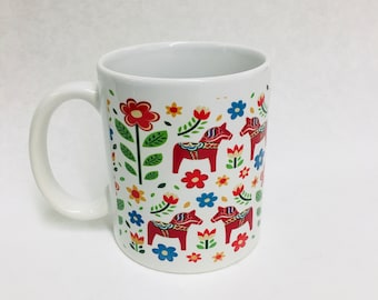 Scandinavian Swedish Dala Horses Coffee Tea Mug