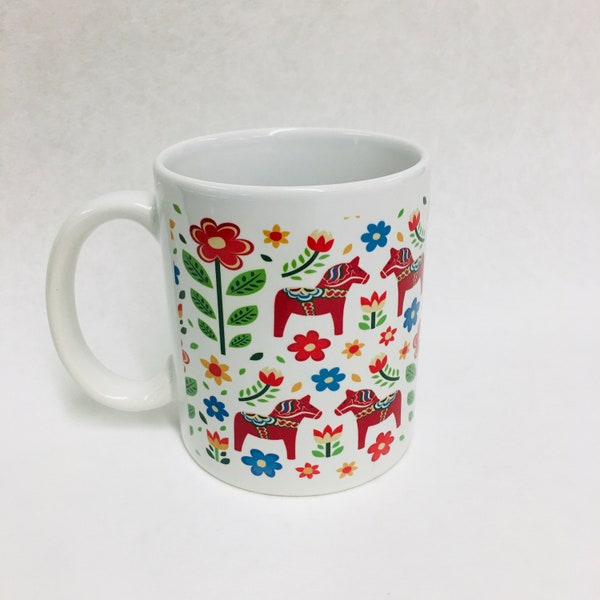 Scandinavian Swedish Dala Horses Coffee Tea Mug