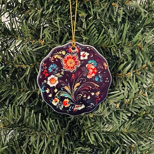 Norwegian Rosemaling Ceramic Ornament 2 3/4" Artwork by Lise Lorentzen