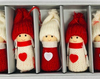 Nordic Santa Elf Gnome Tomte Nisse Box of 5 Ornaments