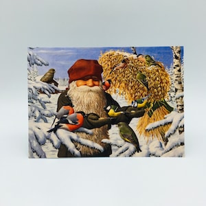 Swedish artist, Jan Bergerlind Tomte Gnome feeding birds Christmas Cards Box of 12 #JB547