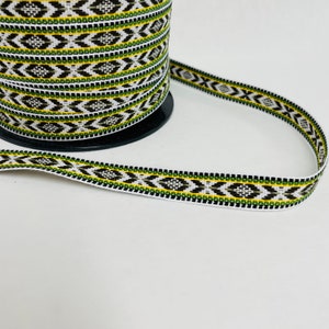 Swedish Cotton Fabric Ribbon Trim - 5 yard piece - White with gold, green &  black