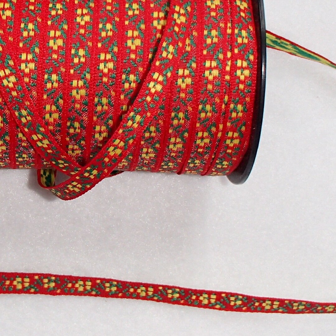Swedish Woven Fabric Ribbon Trim Red, Blue or Yellow With Flowers - 5 ...