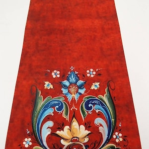 Norwegian Folk Art Rosemaling Printed on Polyester Table Runner 11&quot; x 35&quot; Lise Lorentzen artwork