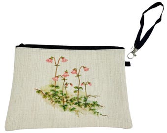 Swedish Linnea flowers Fabric Cosmetic Bag 6 1/2"x9 1/2 inch with printed design and zipper