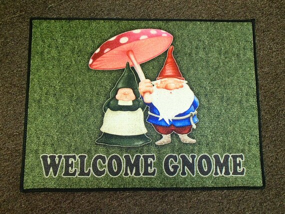 Welcome Gnome Couple Under Mushroom Umbrella Rug Door Mat Etsy