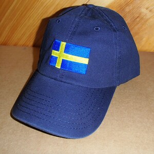 Embroidered Navy Baseball Cap Hat with Scandinavian Sweden Flag