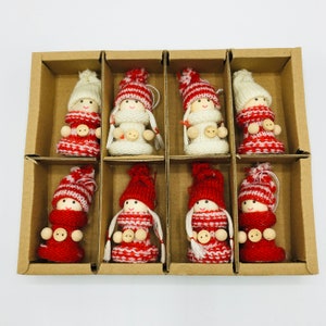 Scandinavian Nordic Decorations 2 3/4"-3" Santa Elf Gnome Ornaments Box of 8
