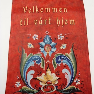 Garden Flag 12" x 17" - Norwegian Rosemaling Welcome to our Home Velkommen