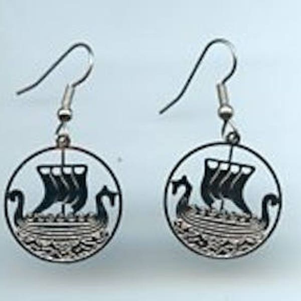 Norse Nordic Viking Ship Earrings 7/8"