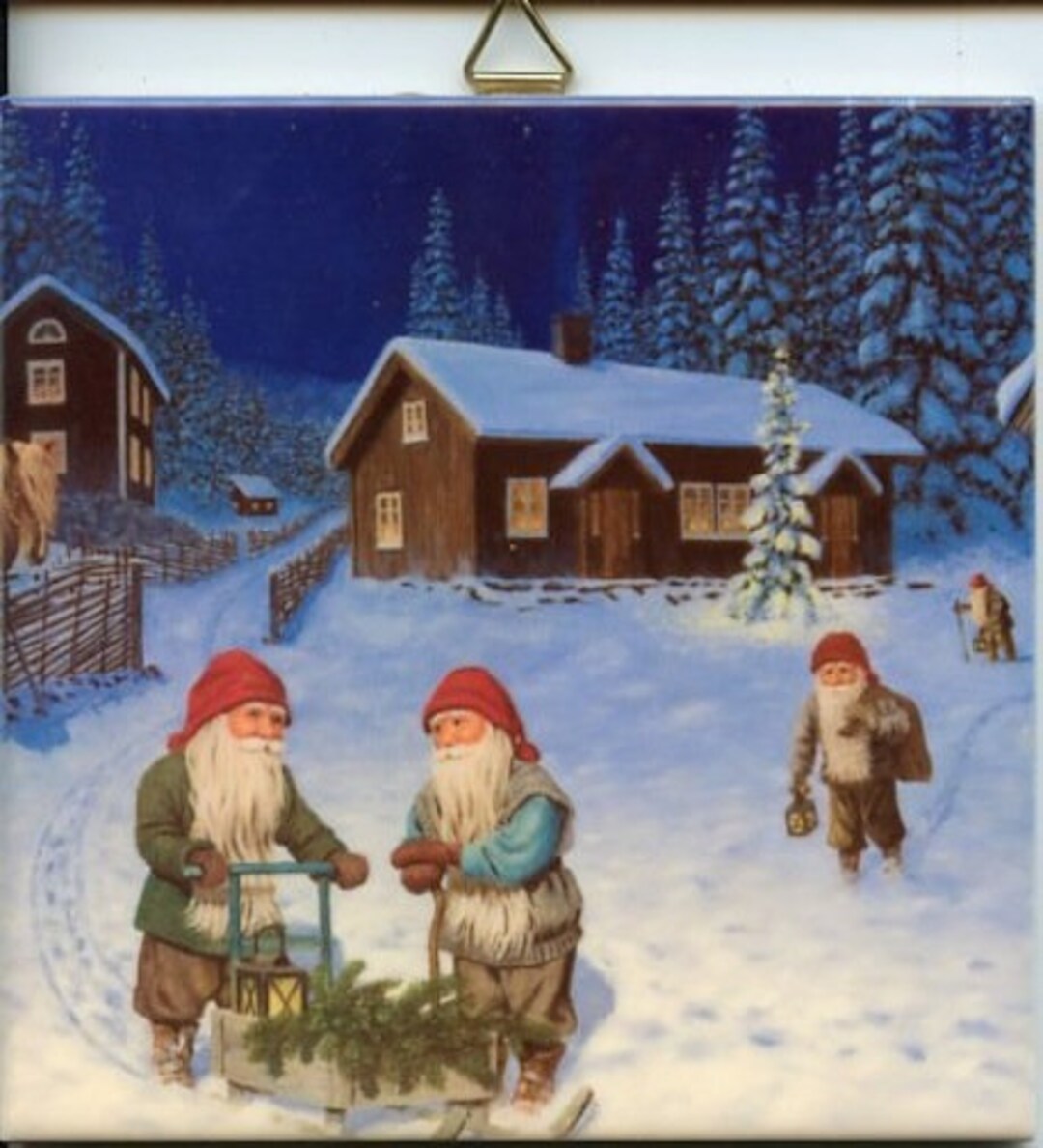 Swedish Tomte Gnome With Tree Tile ~ Trivet ~ Hot Pad Artwork by Artist ...