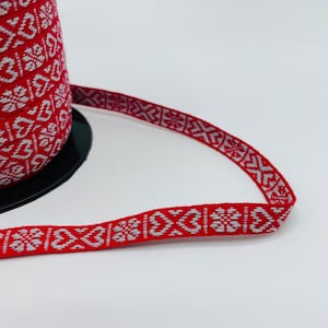 Swedish Woven Fabric Ribbon Trim - 5 yard piece with Hearts on Red