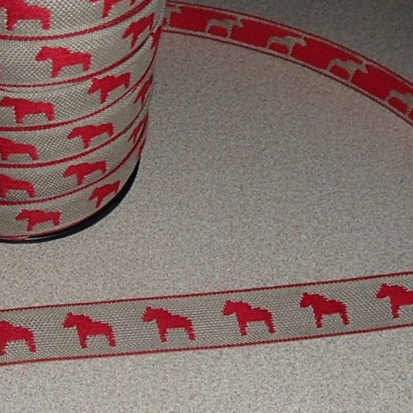 Swedish Cotton Fabric Ribbon Trim - 5 yard piece - Dala Horse 5/8" wide #1378
