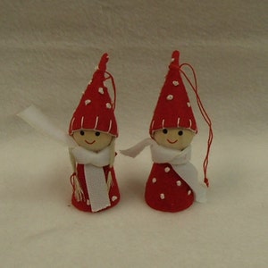 Scandinavian Nordic Boy and Girl Tomte  Elf Gnome Ornaments Red jacket with white dots