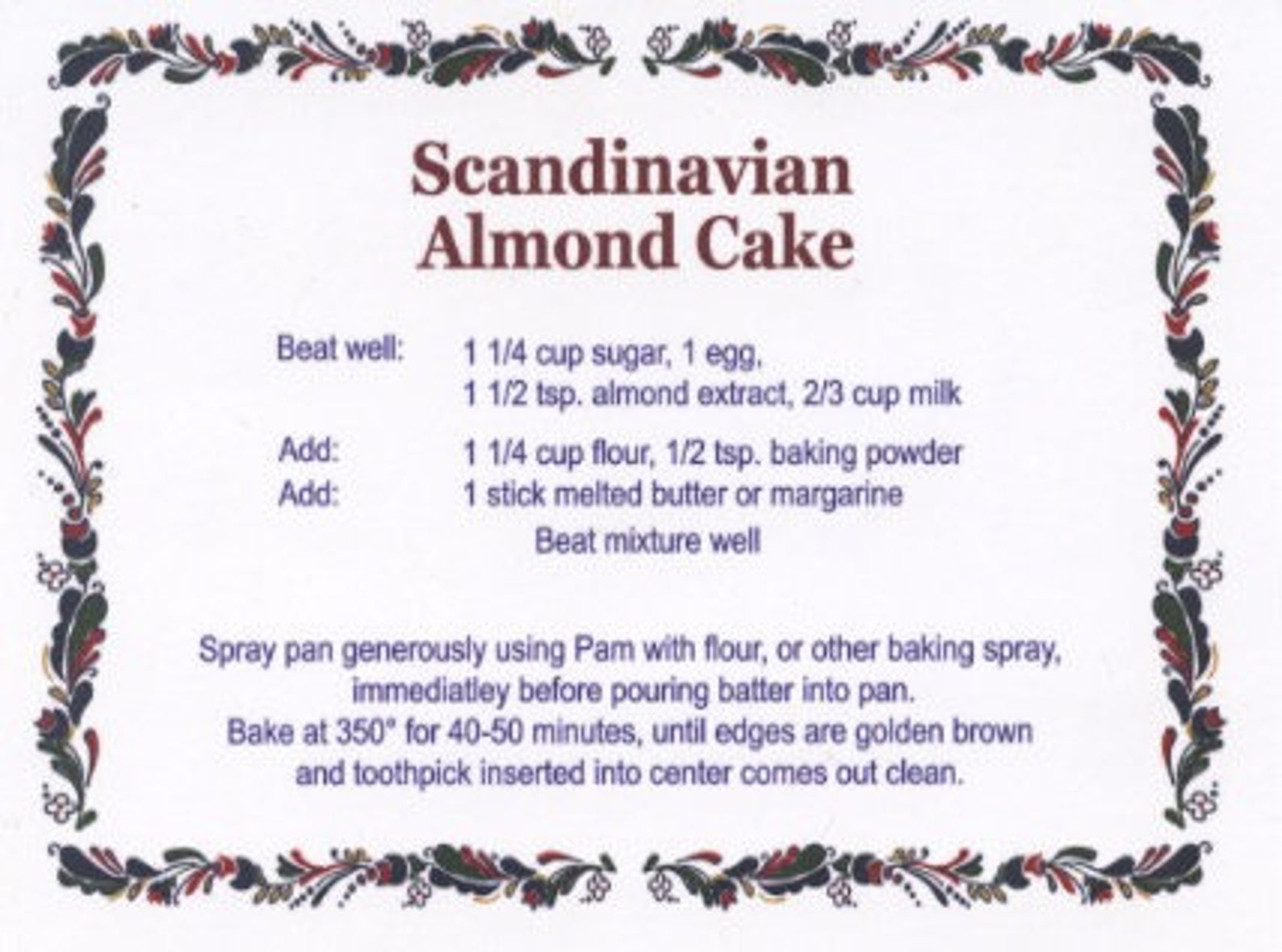 Scandinavian Swedish Almond Cake Pan With Recipe B250 Etsy