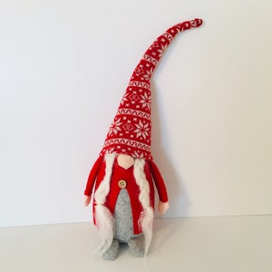 Scandinavian Nordic Elf Gnome Lady 15&quot; high Red Jacket & Snowflake Knit Hat