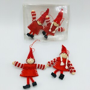 Scandinavian Nordic Santa Elf Gnome Tomte Box of 4 Ornaments - 2 Boys 2 Girls